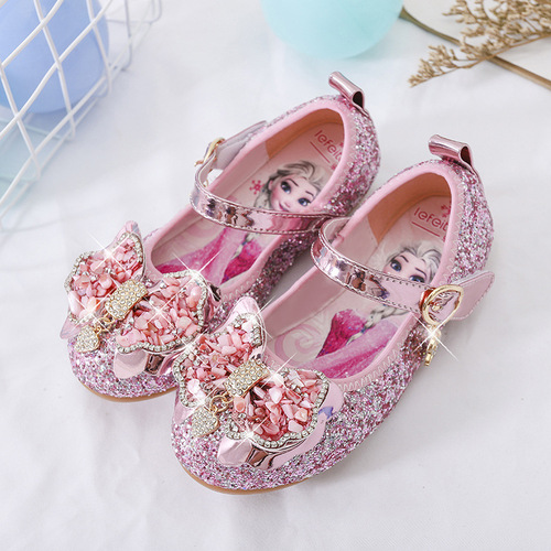 Princess Elsa Spring New Women's Children Shoes Fashion Children Soft Sole Leather Shoes Little Girls Elsa Crystal Shoes