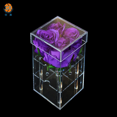 定制透明永生鲜花保鲜盒双层礼品包装盒4孔亚克力花盒亚克力产品