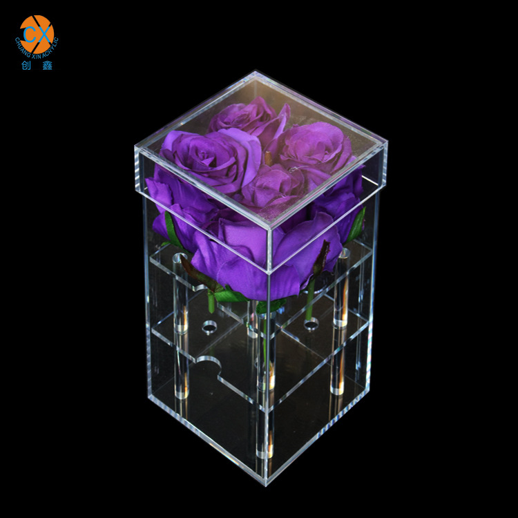 定制透明永生鲜花保鲜盒双层礼品包装盒4孔亚克力花盒亚克力产品
