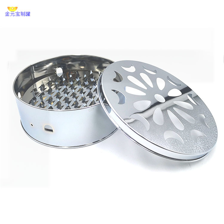 新款马口铁蚊香铁罐 圆形镂空马口铁盒 金属蚊香铁罐