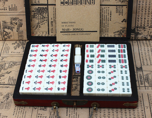 Antique Mahjong Box Miniature Mahjong Export Mahjong Travel Mahjong Dormitory Mahjong with Antique Leather Box and Instructions