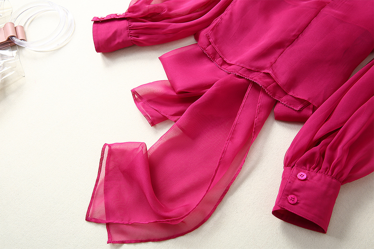 0409-10  梅红灯笼袖上衣+A牌排扣半裙套装SMLXL