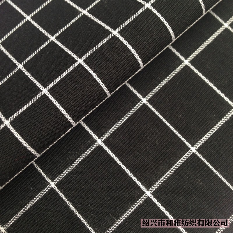 全棉提线方格子布 黑色底提花白条格衬衫连衣裙服装面料