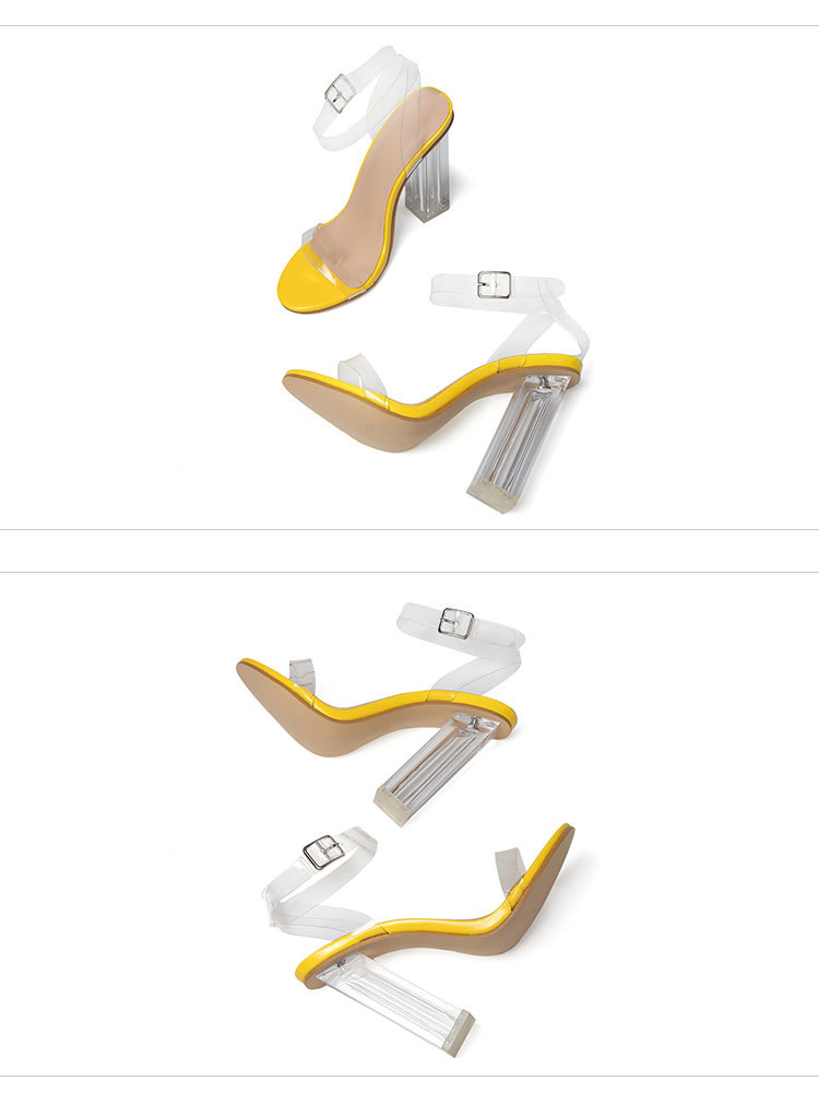 Large size sandals women Europe and America sexy one-button high heel sandals personality transparent sandals with women_voghion.com