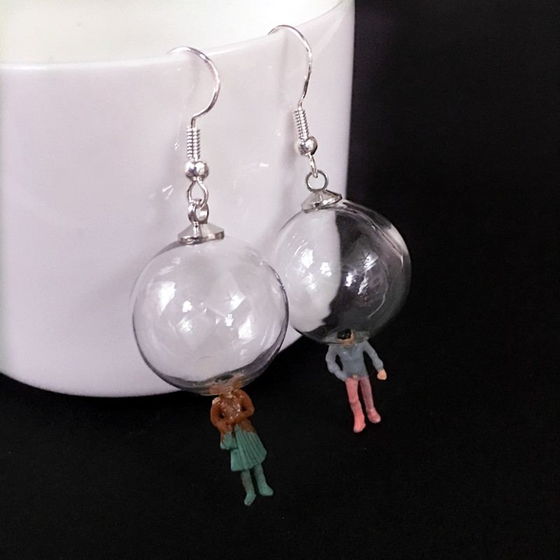 Creative Hand-made Fun Transparent Glass Ball Bubble Doll Doll Earrings display picture 4