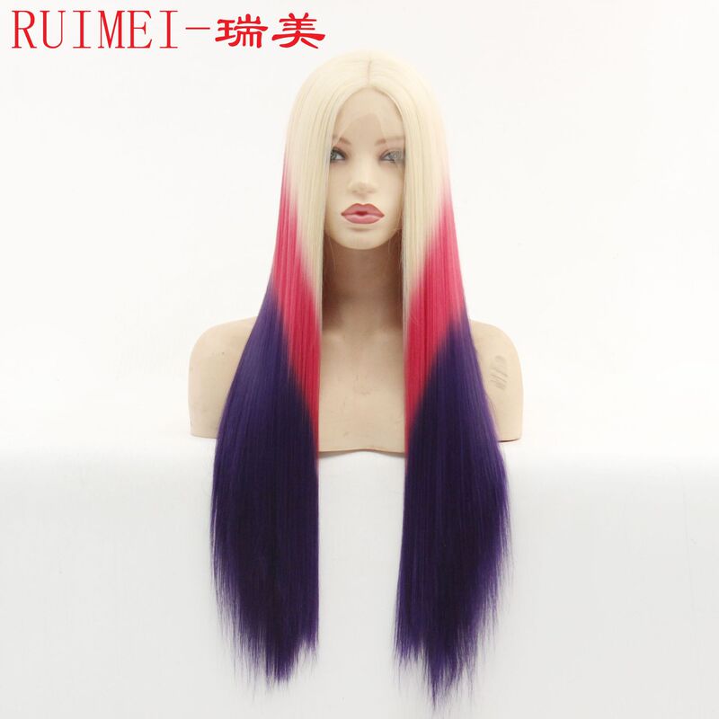 Gold gradient pink purple high temperature silk wig synthetic wig free straight copslay