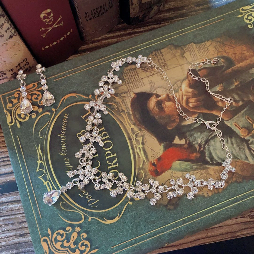 Ожерелье и серьги для невесты, набор, аксессуары, 3 предмета, европейский стиль