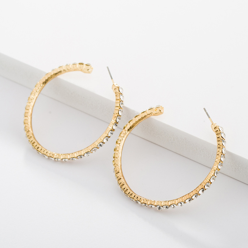 Boucles D&#39;oreilles Créatives Simples De Mode Simple Grand Cercle Clouté De Strass En Gros display picture 2