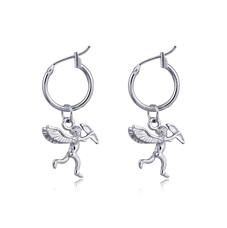 Pendientes De Clip En Forma De Ángel Tridimensional Para Mujer, Pendientes De Oro Y Plata Para Mujer, Pendientes De Comercio Exterior display picture 2