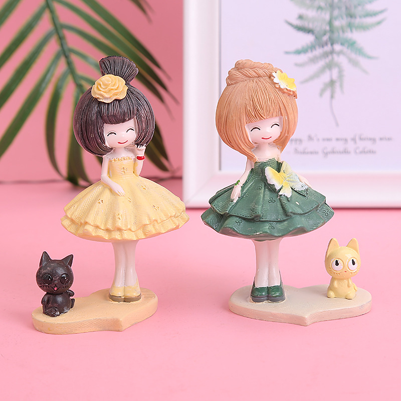 浪漫少女心花仙子可爱女孩猫咪蛋糕摆件家居装饰树脂工艺生日礼物