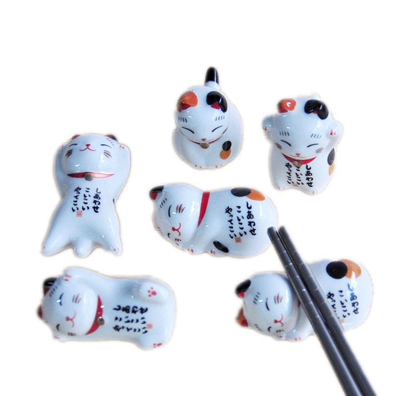 可爱日式陶瓷筷子架托招财猫摆件喜庆创意伴手礼小动物陶瓷工艺品