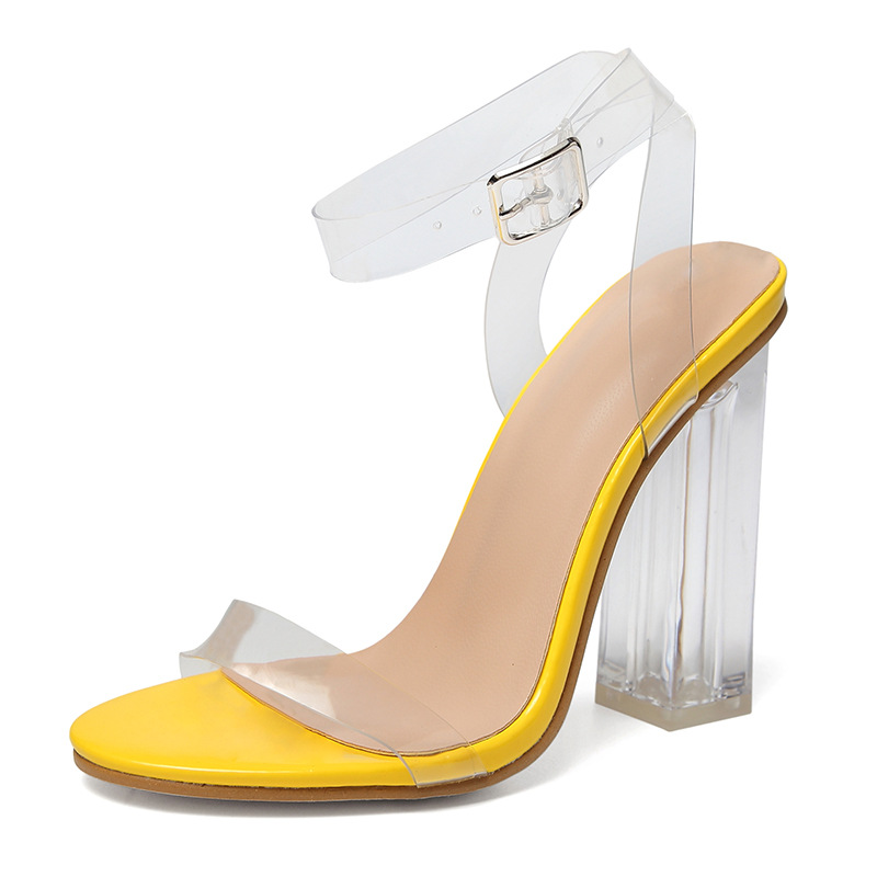 Large size sandals women Europe and America sexy one-button high heel sandals personality transparent sandals with women_voghion.com