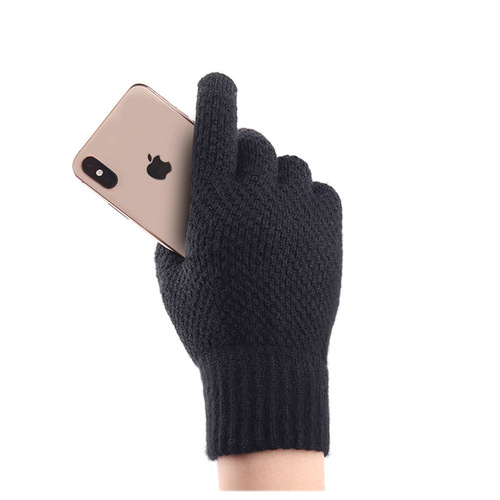 Cross-border knitted gloves for autumn and winter for men and women, plus velvet and thickened split-finger wool warm touch screen gloves