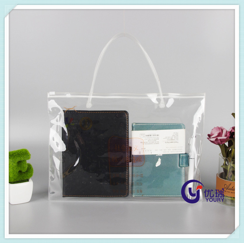 供应PVC透明购物袋 塑料手提包装袋子定制logo PVC自