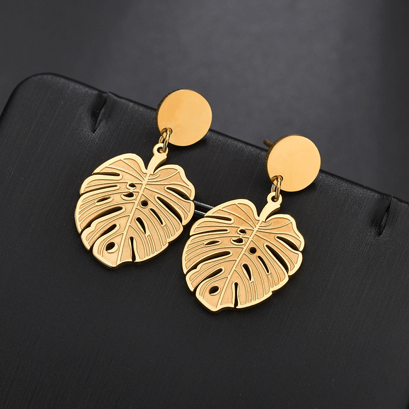 Leaf Stainless Steel Gold Earrings Female Bohemian display picture 3