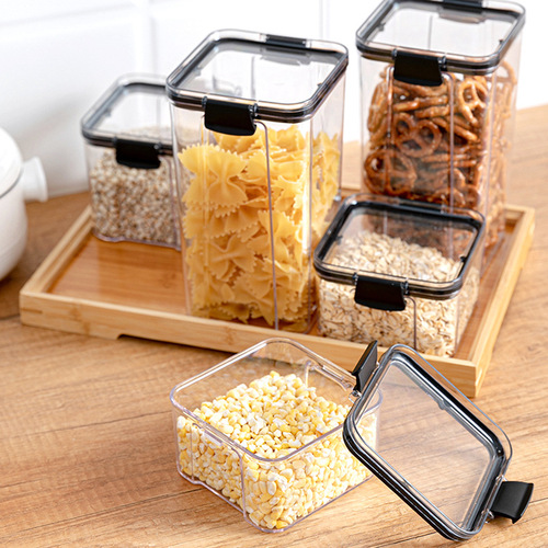 Square transparent sealed food storage container, kitchen five-grain storage jar, stackable snack dried fruit storage jar