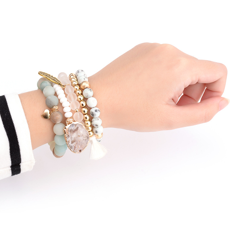 90g Weight Bracelets Classification 1 Set Fashion Leaf Natural Stone Plating Bracelets