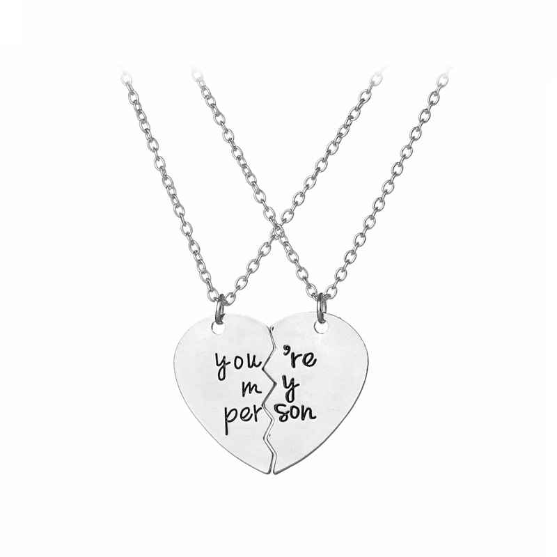 Hot-selling English Lettering Two-petal Stitching Love-shaped Alloy Pendant Necklace display picture 11
