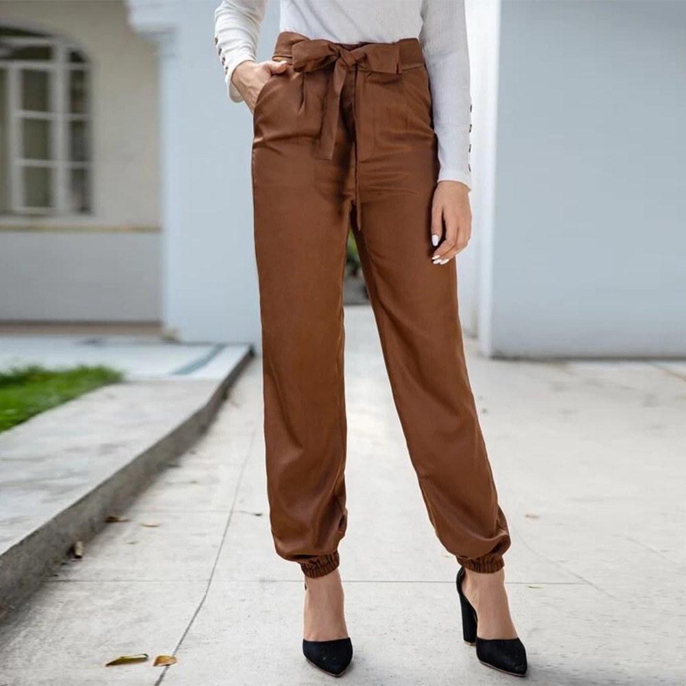 solid color bow tie high waist pants NSSA28589