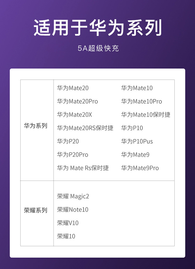 USB-A 转 TYPE-C 5A 适用于华为快充数据线