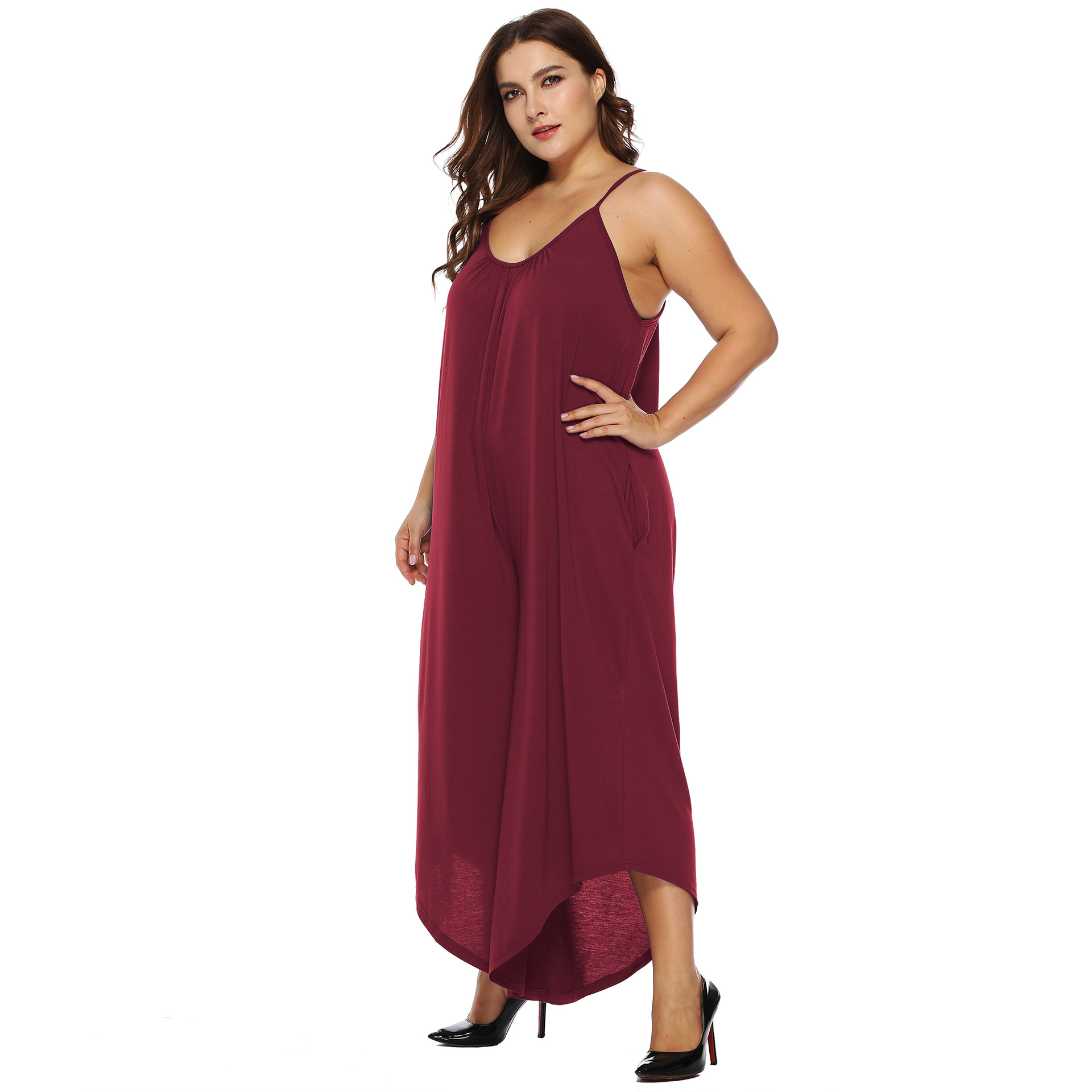 plus size suspenders irregular wide-leg jumpsuit NSOY28428