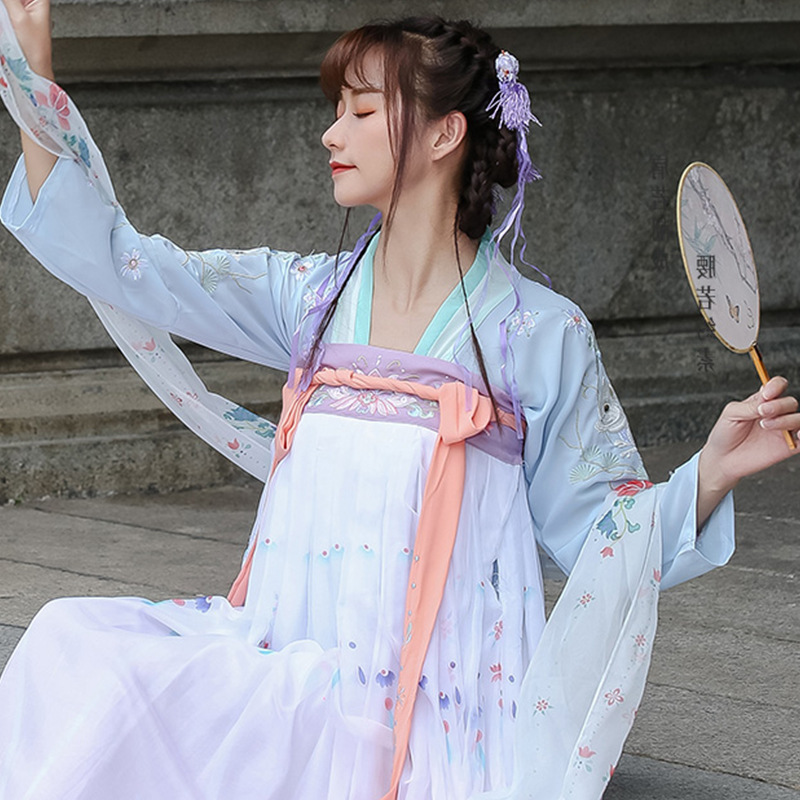 Hanfu women's ancient costume Chinese style adult chest-length skirt fairy improved Super fairy elegant traditional women's guzheng performance Hanfu women's ancient costume Chinese style adult chest-length skirt fairy improved Super fairy elegant traditional women's guzheng performance