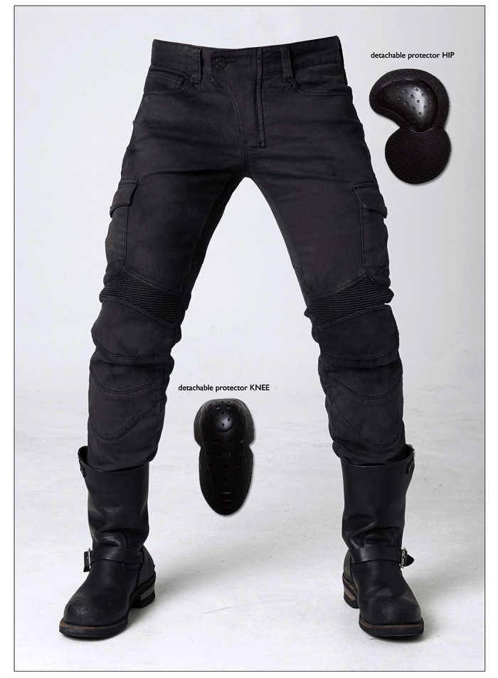 Pantalones vaqueros de la motocicleta pantalones anti-caída pantalones de protección 06 negro verde con equipo de protección para los hombres