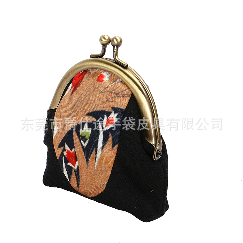 新款中国风印花帆布夹子包 半圆形口金零钱包 DIY布艺定制口红包-阿里巴巴