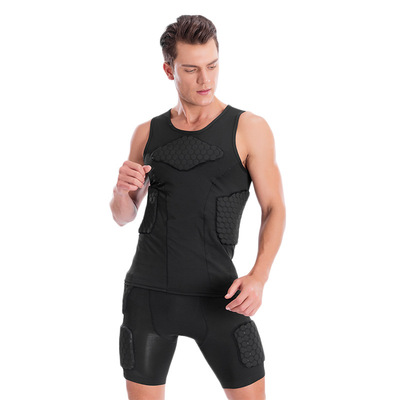 亚马逊2019新款蜂窝篮球防撞衣套装 速干紧身防装训练衣 可定制