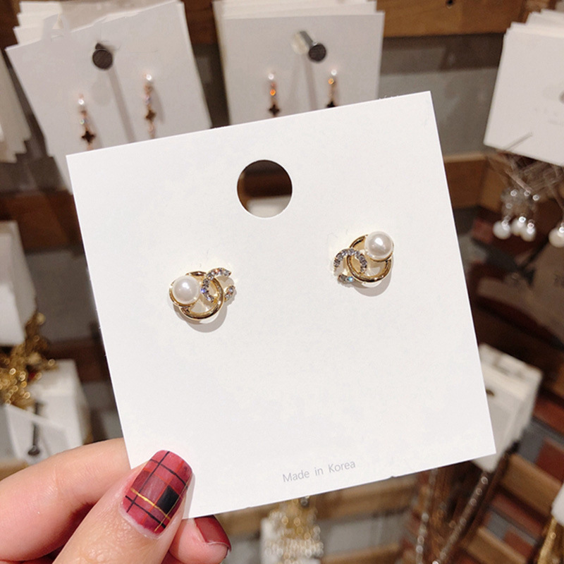 韩国东大门新款珍珠镶钻耳钉银针时尚气质百搭耳环设计感耳饰品