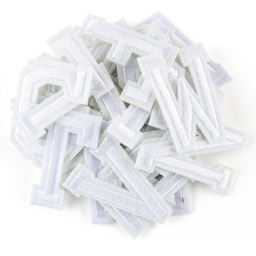Computer embroidered label black and white color English letters adhesive patch school uniform number pinyin embroidered label embroidered cloth patch