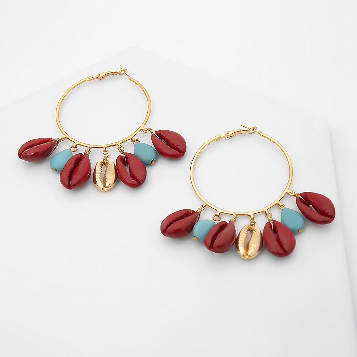 Jewelry Simple Large Circle Turquoise Women Spray Painted Shell Ethnic Style Exaggerated Earrings_voghion.com