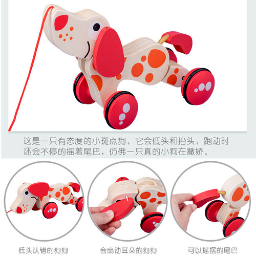 Children's tractor crocodile wooden toddler pull cord puppy pull rope educational early childhood education toy manufacturer wholesale