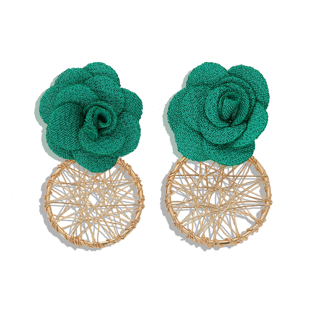 Korean New Wave Fabric Flower Alloy Earrings Hollow Knit Earrings Jewelry Accessories display picture 2