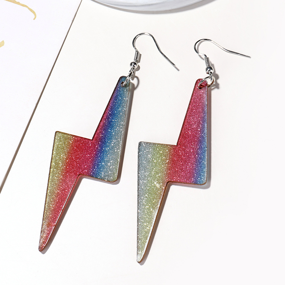 New Three-dimensional Color Lightning Earrings Exaggerated Acrylic Earrings Creative Fun Jewelry display picture 2