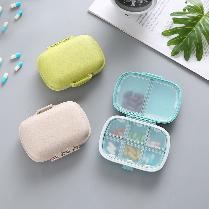 Portable 8-compartment Sealed Pill Box Moisture-proof One-week Pill Box Sub-packaging Storage Wheat Medicine Box Factory Wholesale
