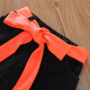 Girls’ boutique nylon elastic solid color u-back Top + woven cotton denim three piece set