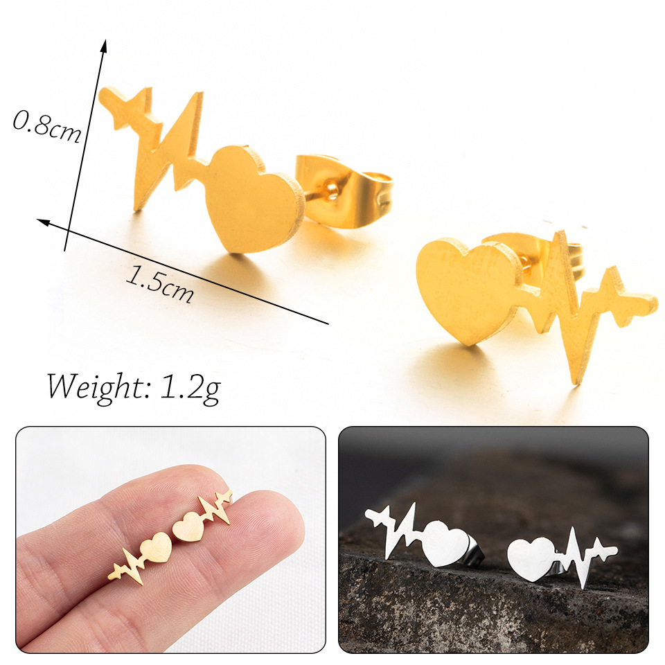 Simple Heart-shape Electrocardiogram Alloy Earrings Wholesale display picture 1