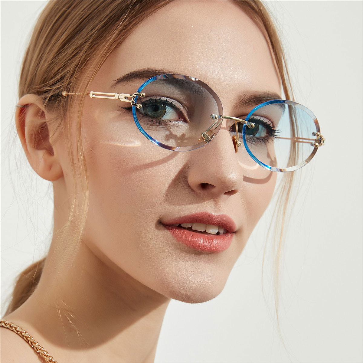 diamond cut retro oval crystal texture glasses NSXU57279