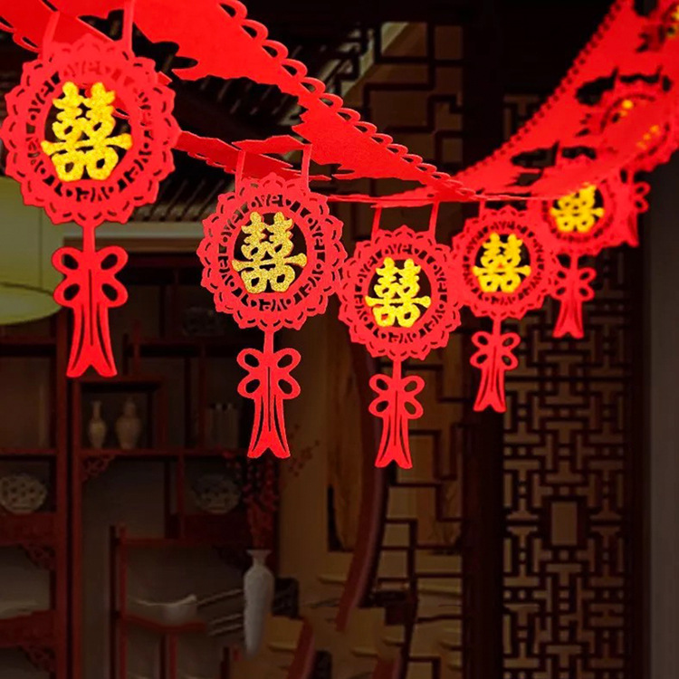 婚庆用品 婚房装饰绒布喜字贴金拉花挂饰 加宽17CM烫金无纺布拉花