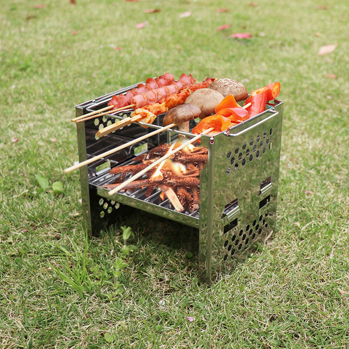 Stainless steel barbecue outdoor adjustable lift folding stove portable picnic BBQ grill heating stove