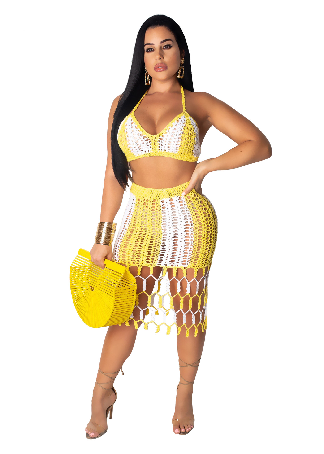 Color Matching Woven Beach Skirt 2 Piece Set NSOSM65280