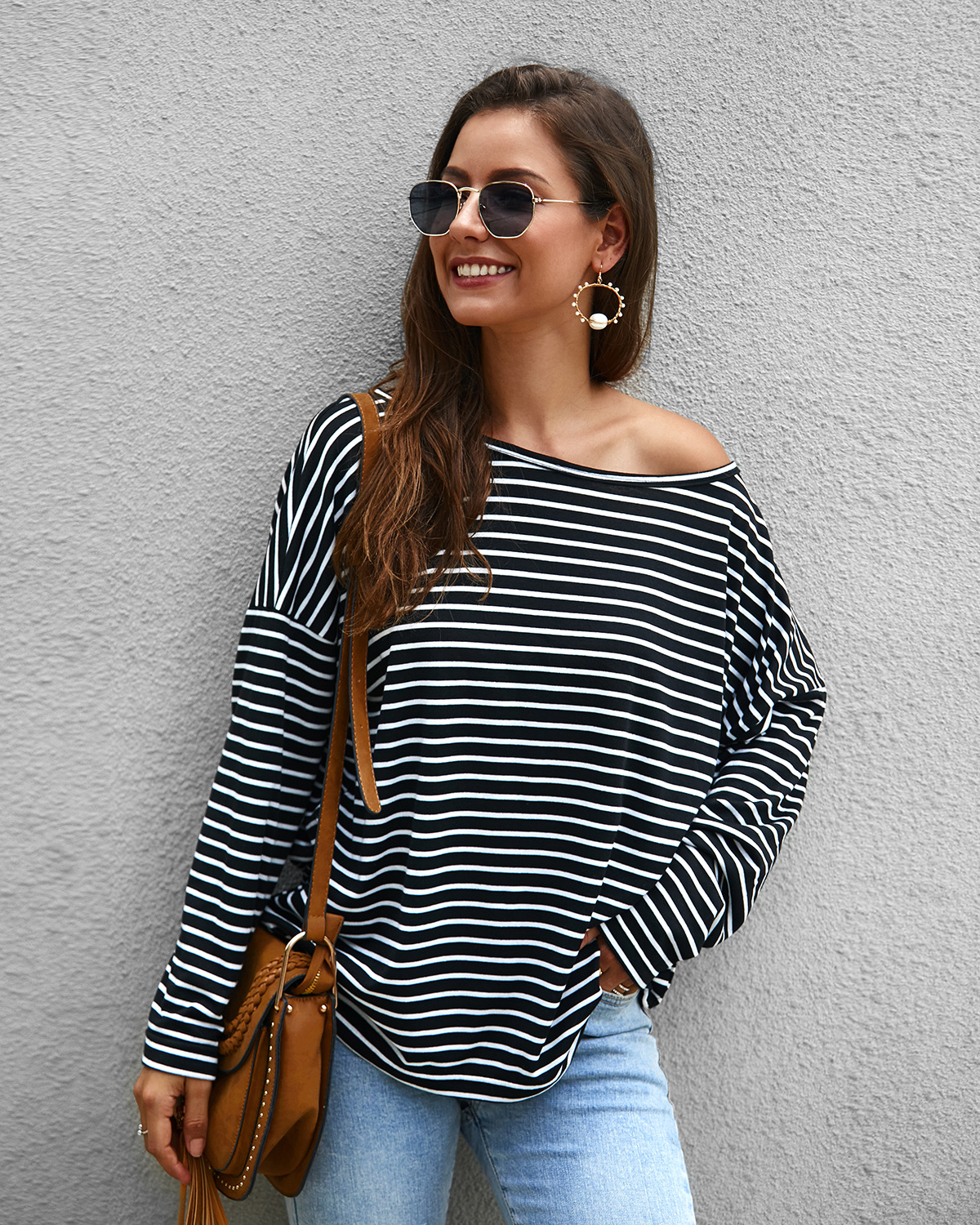 long-sleeved striped T-shirt sweaters  NSDY34892