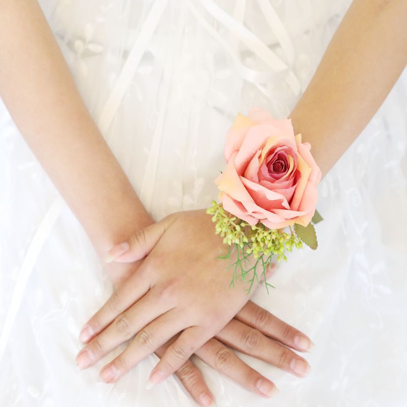 白色新娘伴娘手腕花手花玫瑰花仿真花 新郎伴郎胸花襟花批发4色
