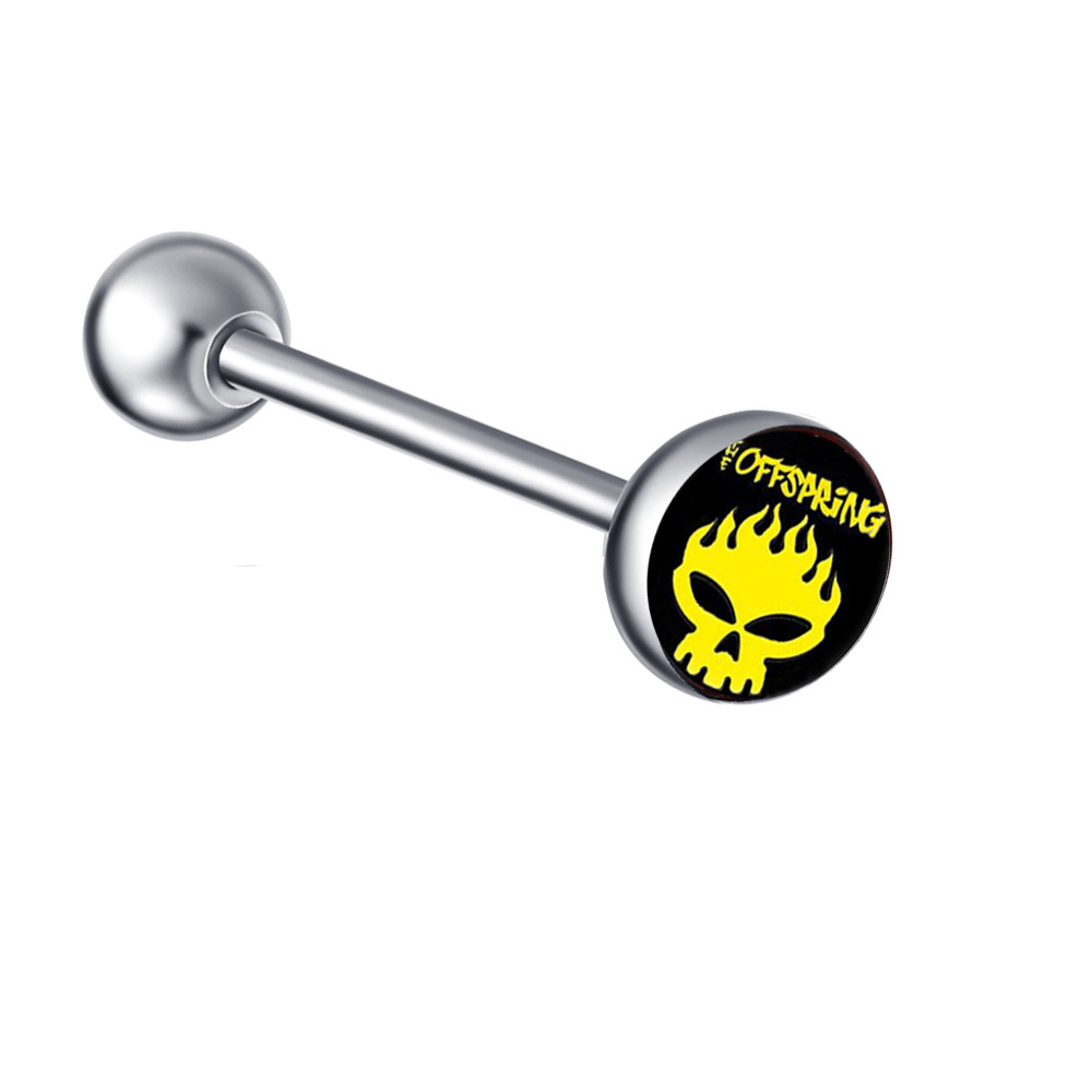 Steel Color LOGO Barbell Tongue Nail Stainless Steel Tongue Ring 16mm Length Piercing Jewelry detail image 7