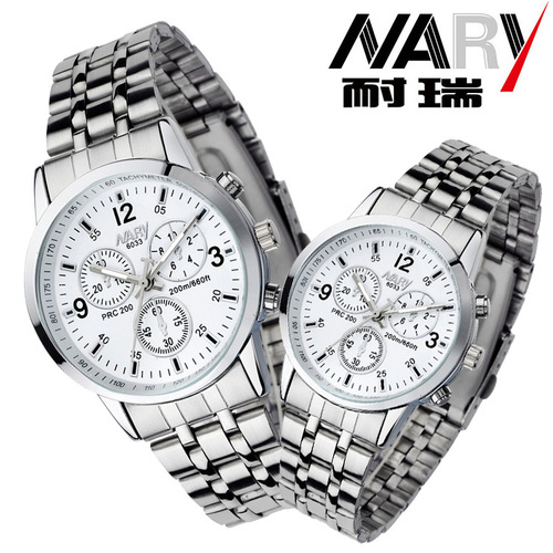 NARY/Nary Casual Couple Watch Luminous Steel Strap Three Eyes Waterproof Quartz Watch Wholesale 6033