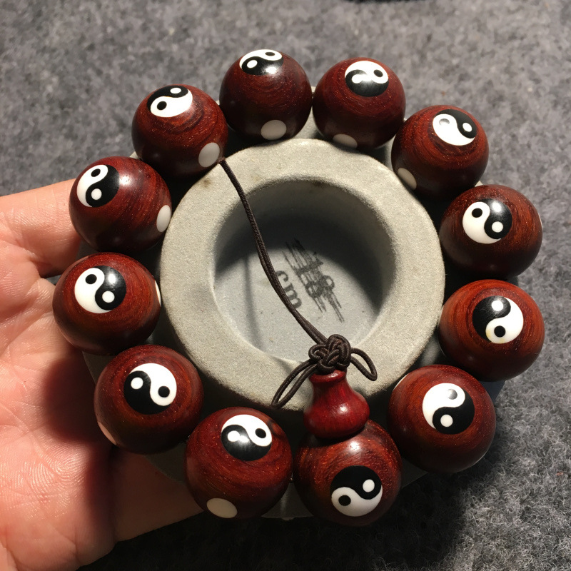 非洲小叶紫檀八卦珠手串镶嵌牛骨血檀佛珠手链文玩道教法器批发 阿里巴巴