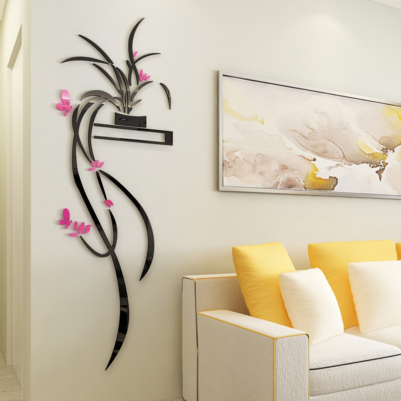 吊兰花创意3D亚克力立体墙贴纸客厅卧室餐厅过道玄关家装饰品贴画