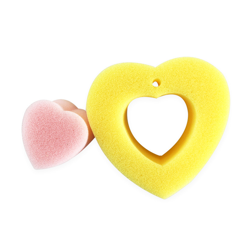 厂家直供婴儿海绵洗澡用品心型可拼接换色清洁沐浴海绵擦现货批发