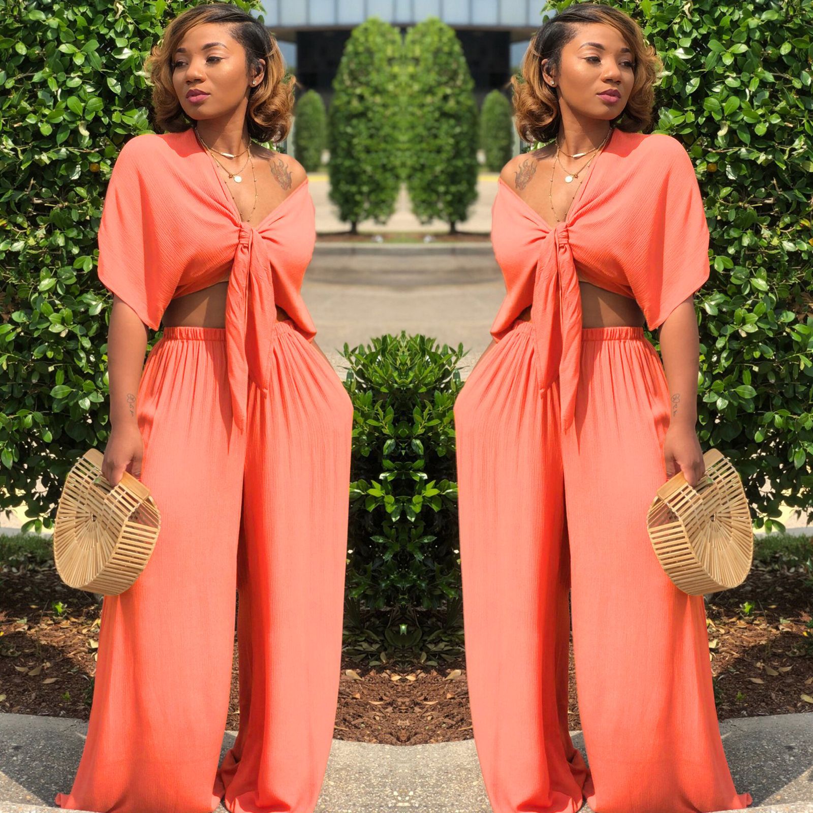 A7003 Sexy European and American Strappy Deep V Wide-Leg Pants Two-Piece Nightclub Outfit A7003 Sexy European and American Strappy Deep V Wide-Leg Pants Two-Piece Nightclub Outfit